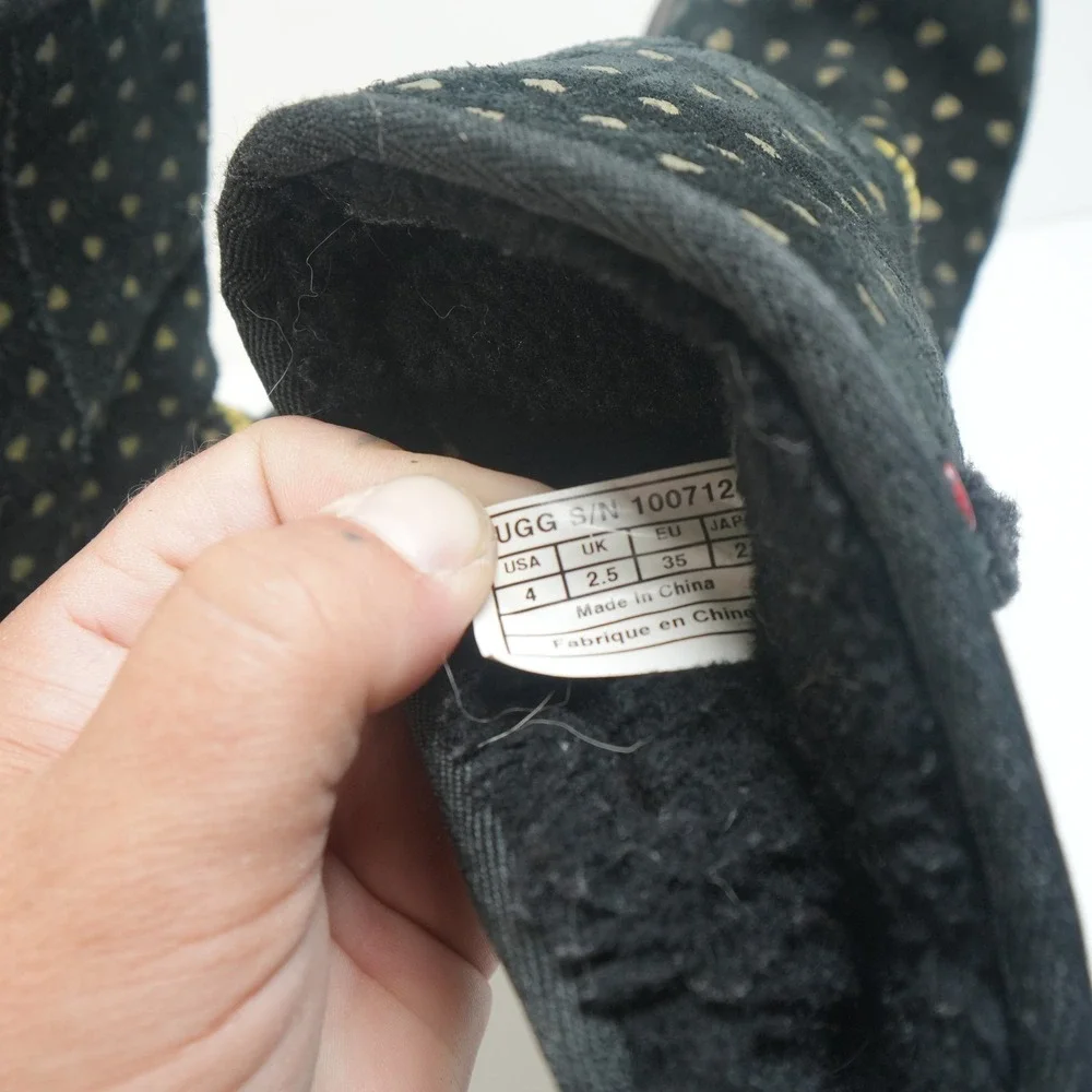 I‎ Heart UGG Suede Boots Girls Size 4 Black Gold Heart Print Mid Calf 1007120